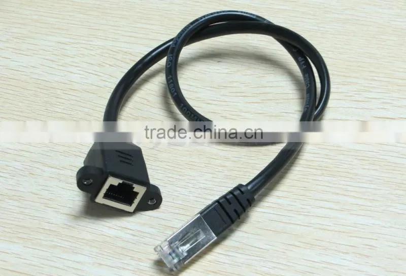 30CM 0.3M RJ45 Male to Female Screw Panel Mount Ethernet LAN Network Extension Cable