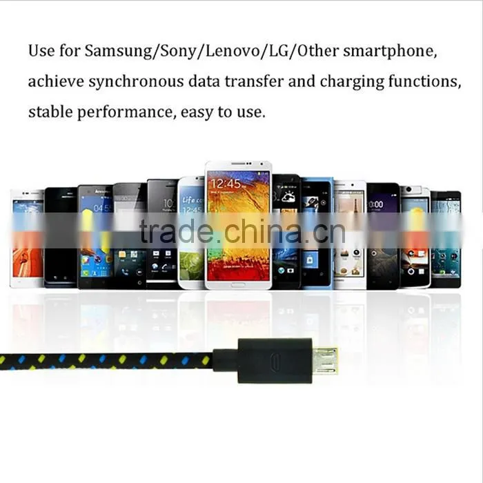 HOT 1M/2M/3M Nylon Fabric Braided Micro Data Sync USB Cable