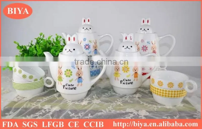 moroccan tea pot Customized plain white ceramic porcelain tea pot & kettle for two cup and saucer rabit