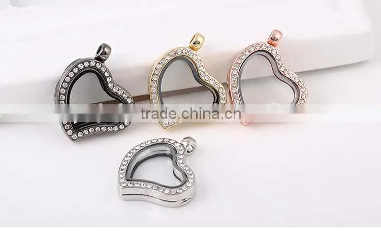 Crystal Rhinestone Heart Shaped Floating Charm Locket Pendant without Chain