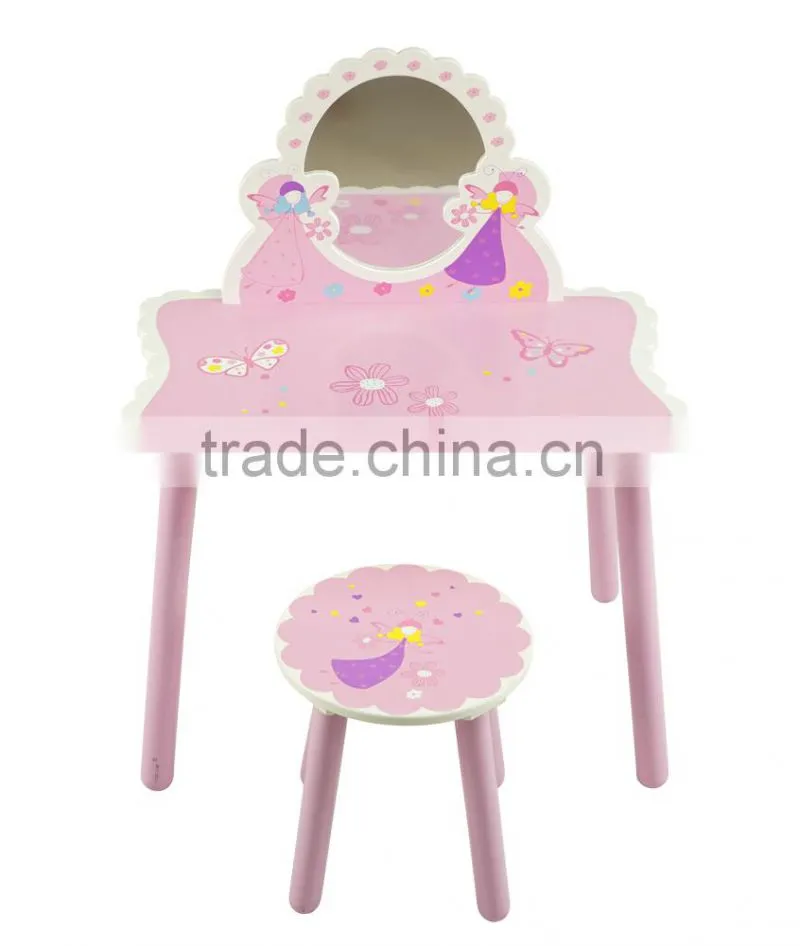 wooden kids vanity dressing table with mirror