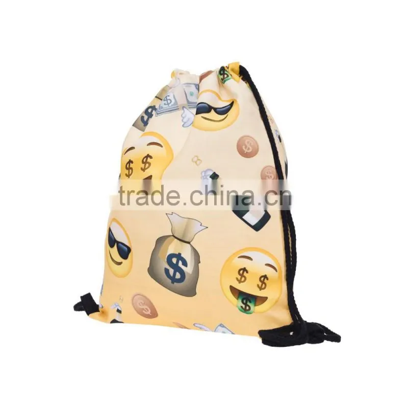 High Quality 3D Printed Emoji Dollars Promotional Drawstring Bag