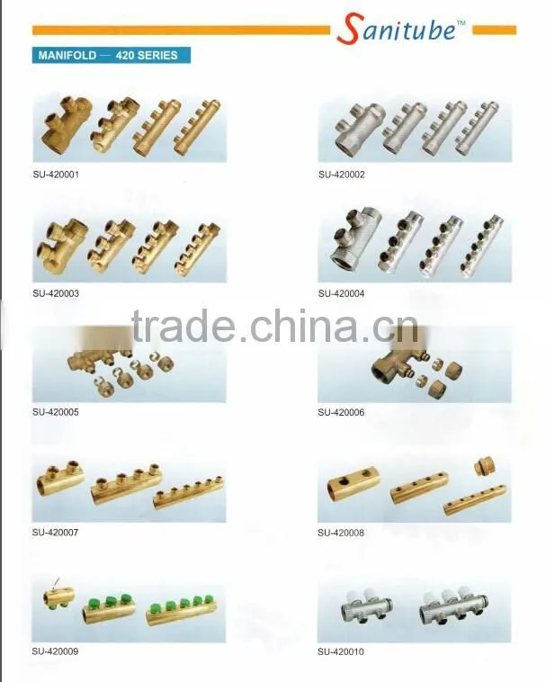 4 way brass water manifold for underfloor heating, water supply, etc.