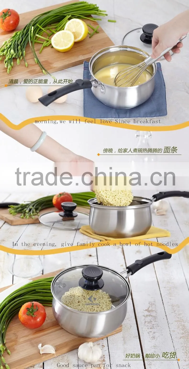 Charms 16cm Stainless Steel Sauce Pan With Glass Lid Capusled Three-layer Bottom