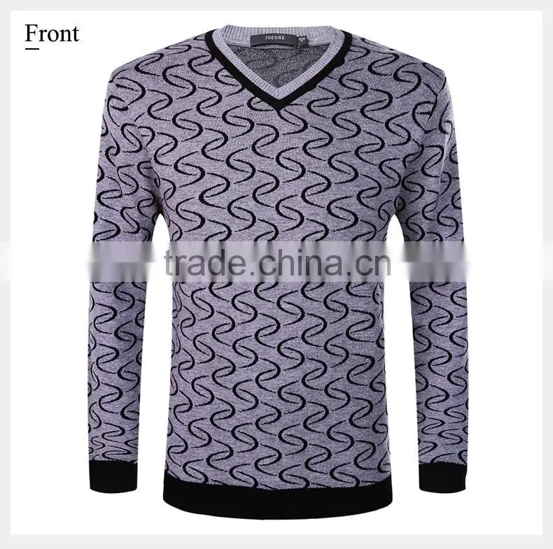 2016 new design v -neck patterned fashion man sweater geometrical design trendy