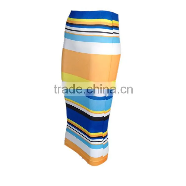 2016 New Design Fashion Indian Women Bust Skirts Stripes Printed Tight High Waist Cheap Muslim Dresses Long Skirts