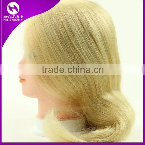 2015 cheap cosmetology salon human hair training head for hairdressers/100% human hair training doll head practice head