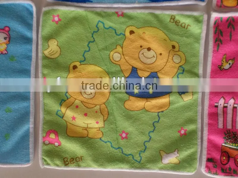 100% polyester microfiber warp knitting knitted thermal transfer printed square wash cloth with cartoon design