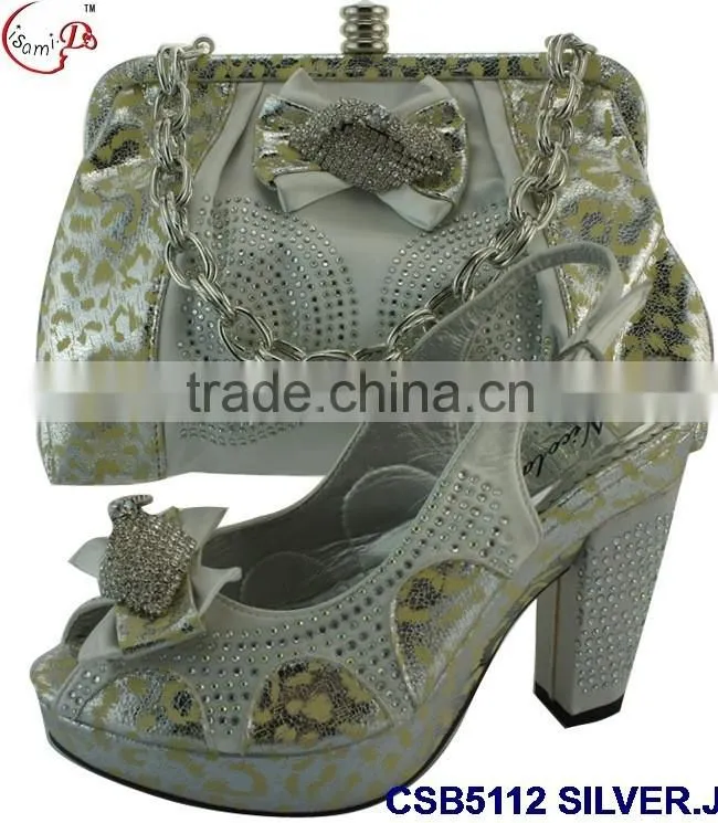 CSB5112 peach wholesaler latest style fashion african design high heel lady shoes matching bag with stone for party