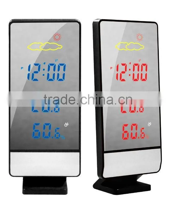 Mirror LED wireless weather station with digital LCD alarm clock meet CE and RoHS