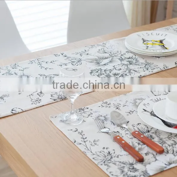 Hot sale cotton linen canvas fabric wedding table runner with printed pattern