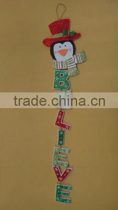 X'mas Santa decoration hanging Wooden board, OEM for PEACE BELIEVE MERRY CHRISTMAS