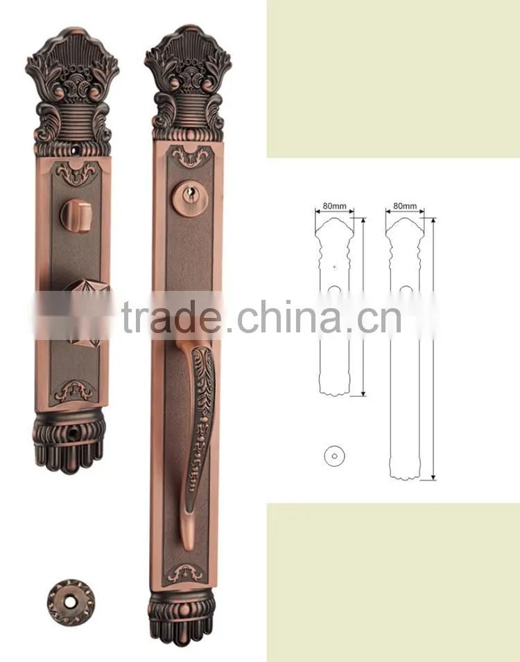 Wholesale Zinc Alloy handle door locks in big plate as 580mm long for villa and exterior doors
