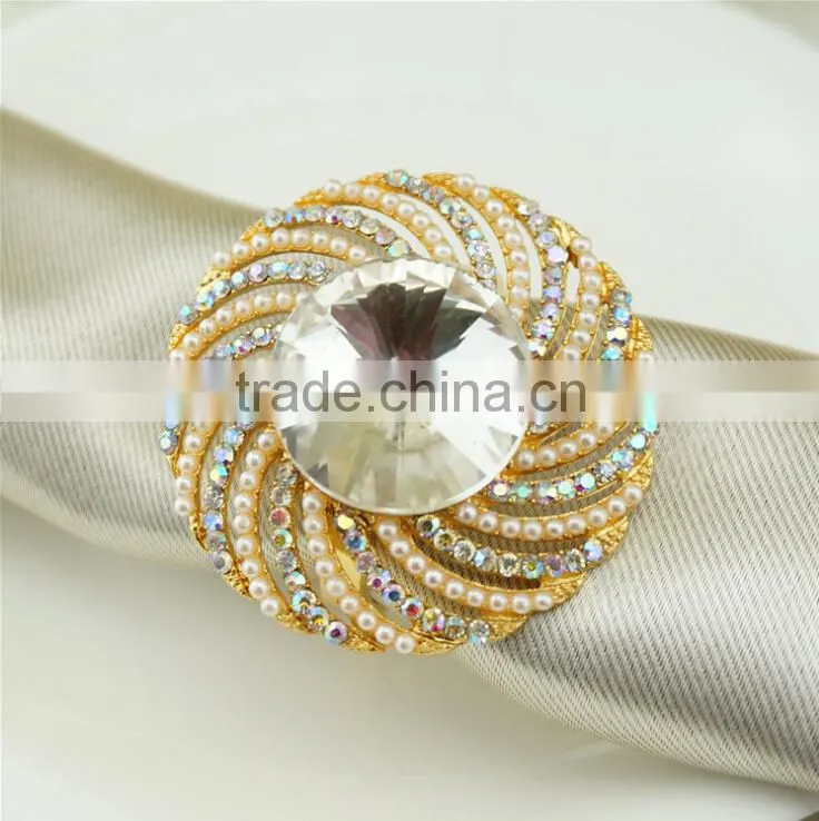 High quality gold silver alloy rhinestone napkin ring for wedding chair decoration