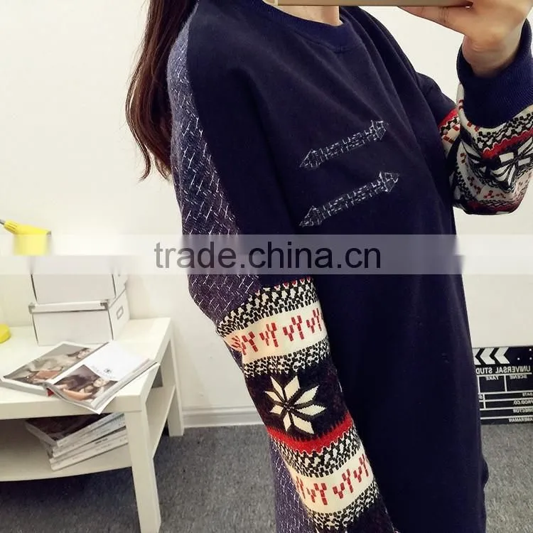 2016 Korea Fashion New Women's Long Sleeve tShirt Loose Patchwork Cotton Tops Lady Casual Blouse