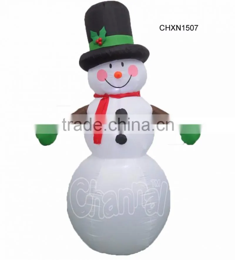 Christmas smiling inflatable snowman with red scarf and top hat