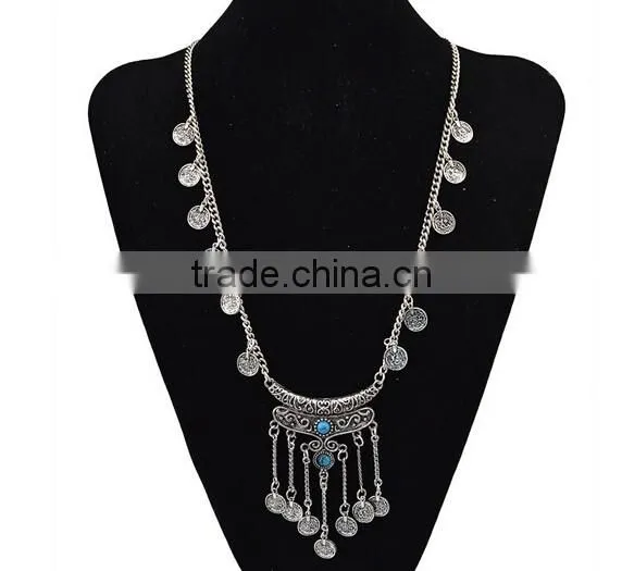 Wholesale Boho Antique African Statement Coin Long Tassel Pendants luxury necklace
