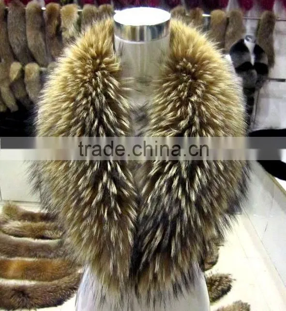 Winter warm hot sale big Raccoon Fur Collar Customized Plump Raccoon Fur Shawl Collar