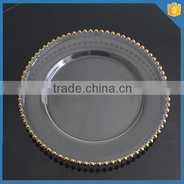 LXHY-P059 Crystal wedding charger plate antique gold plate