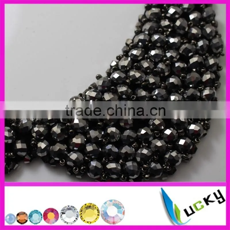 factory directly100% handmade patch rhinstones beaded collar woman coat Tshirt necklace roundles beads applique accessories