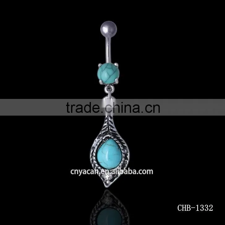 Main turquoise stone dange gun black plated navel rings