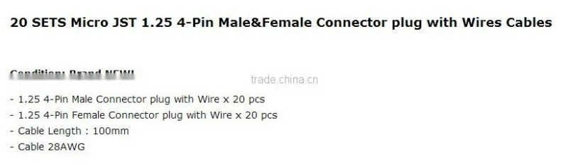 Micro JST 1.25 4-Pin Male&Female Connector plug with Wires Cables