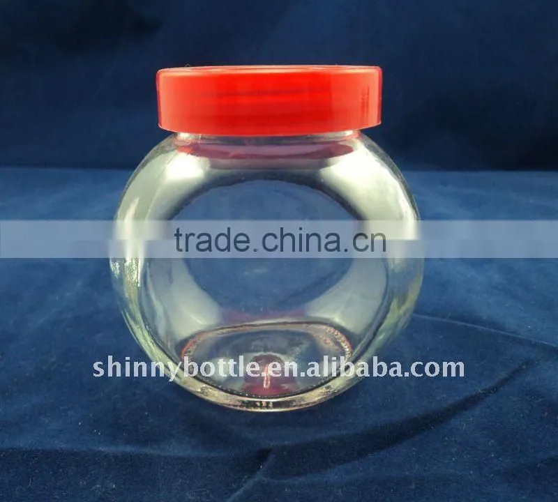 ball shape candy glass container with cap, round glass pot