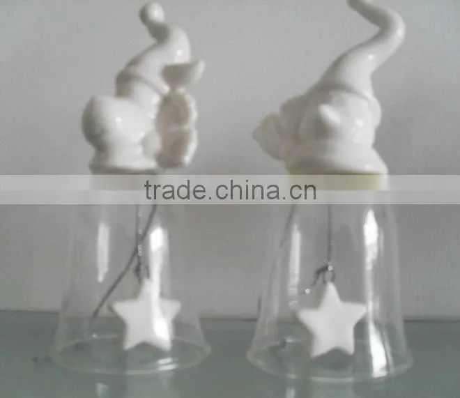 4.8''Glass cow bell C1-B05 with ceramic mascot for holiday decoration (E220)