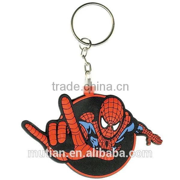 spiderman shape PVC key chain/rubber keychain for kids
