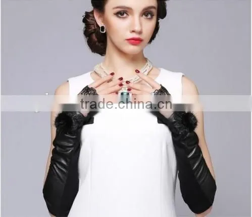 Sexy Lace Girls Long Gloves Leather Fur Girls Long Gloves