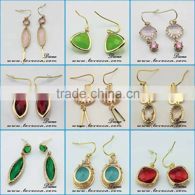 Drop shape stud earrings green colored glass stone earring for gift