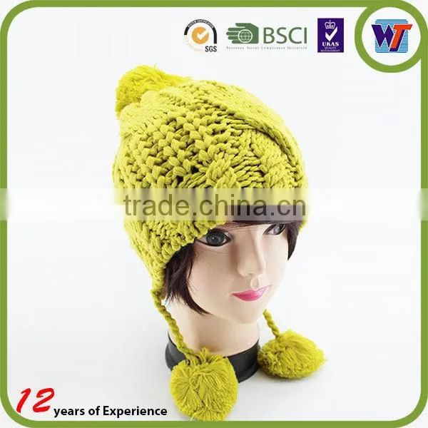 custom wool pom double layers ladies gray knit beanie for sale
