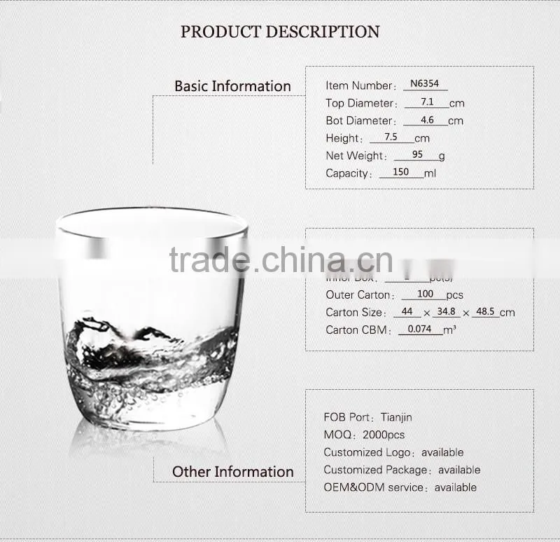 Handmade high borosilicate glassware glass cup 150ml