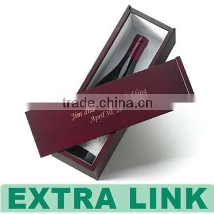 Side Open Paper Wine Box One Bottle Wine Packaging With Red Ribbon Handle