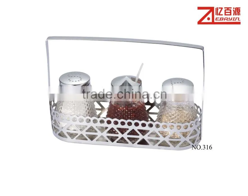 salt, pepper, mustard pineapple shapes glass bottle shaker with metal handle