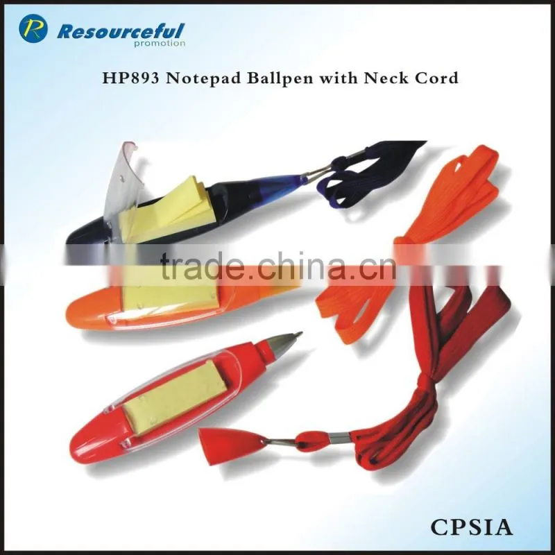Wholesale Promotional gift plactis notepad ballpen with lanyard