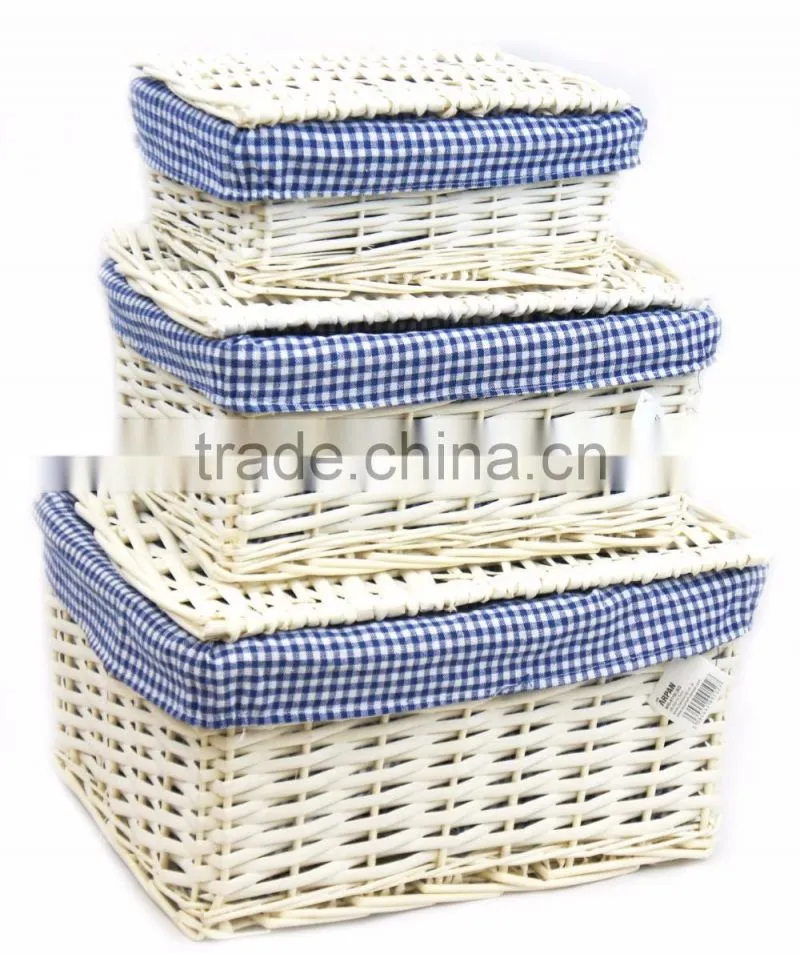 Wicker Storage Lidded Xmas Hamper Basket With Blue Lining In small,medium,Large