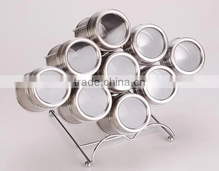 Kitchen Accessory 9 Pieces Stainless Steel Condiment Containers With Rack