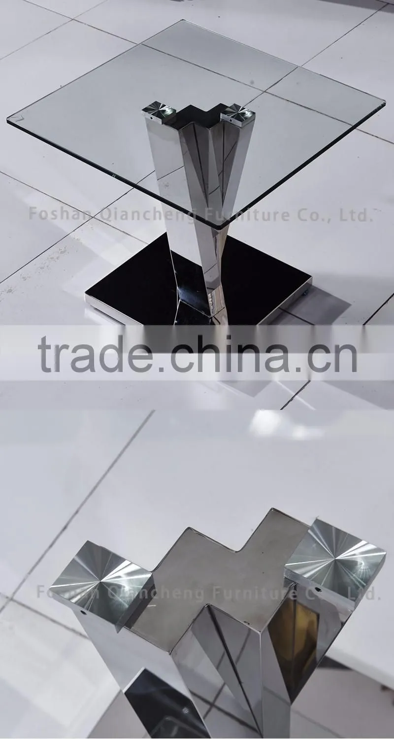 Clear glass side table with metal leg modern style for home