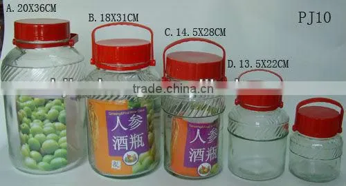 four sizes clear large sealed glass jar with plastic lid and handel
