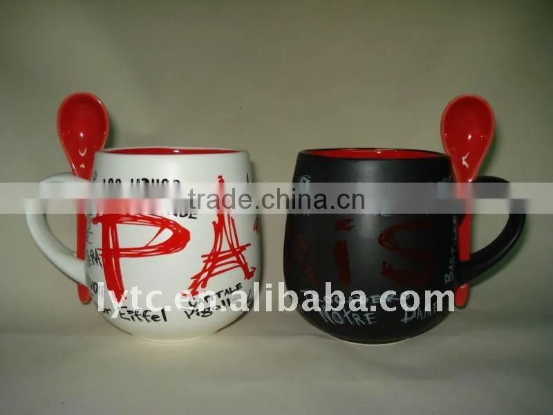 ceramic couple cup with spoon