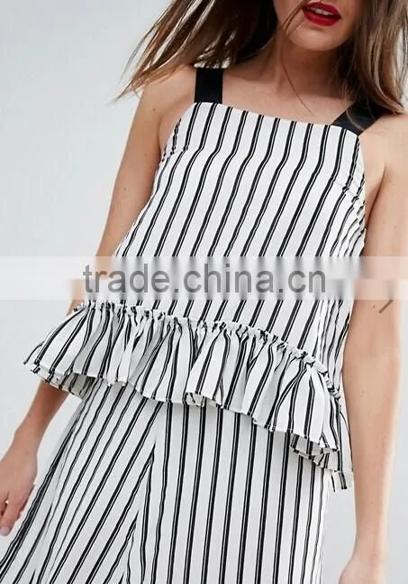 Fashion Stripe set crop top and panty style ith Ruffle