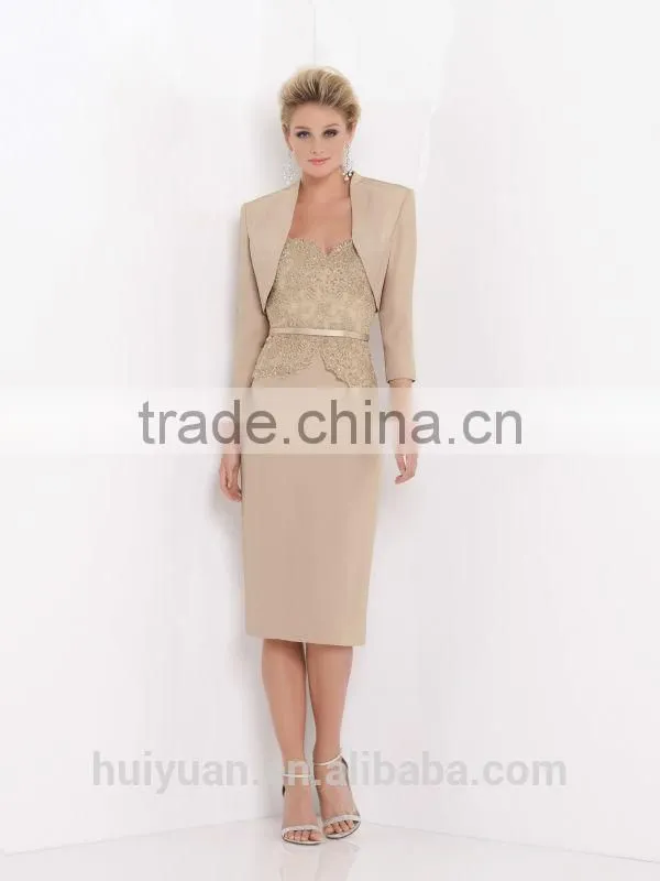2 pieces long sleeve satin lace mother see through evening dress