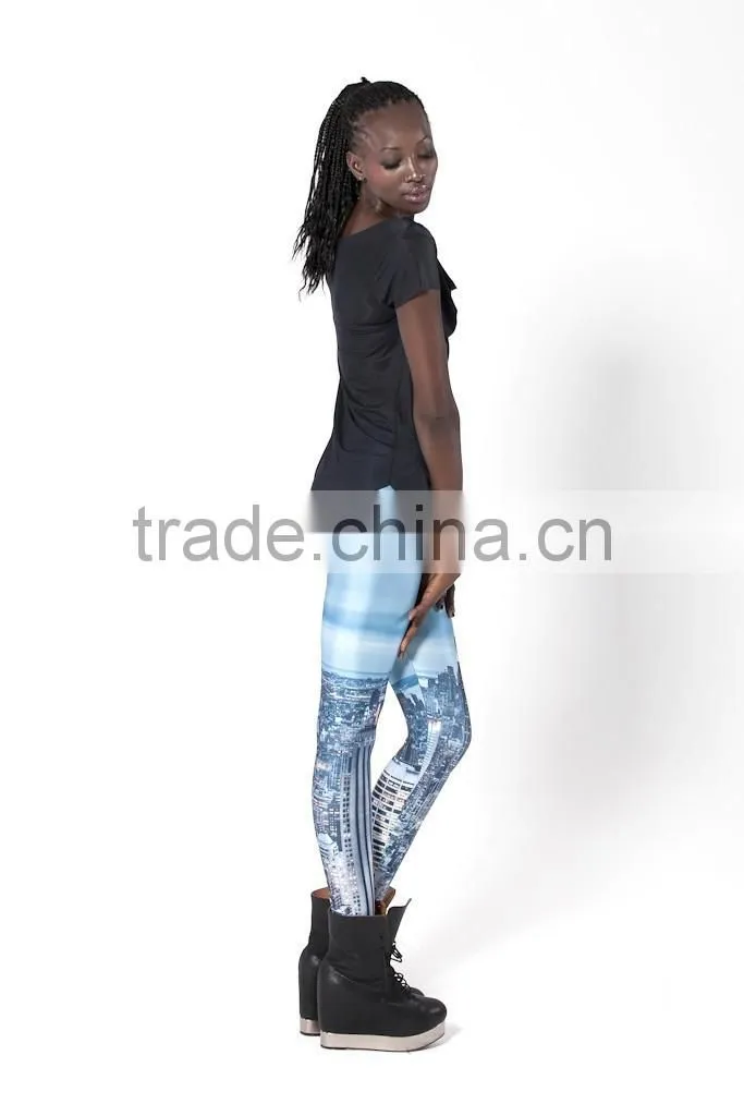 2017 women leggings hot sale blue buildings printing free size high elastic Lady leisure casual Leggings woman pencil pants