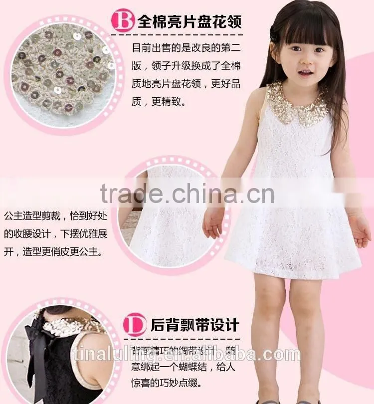 fashion new summer girls dresses kids sequin collar lace dress 2 colors baby dress kids clothes
