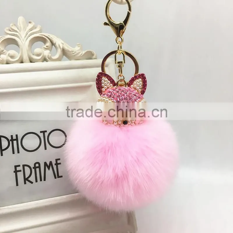 2017 New Fashion Cute Faux Fur Ball Plush Keychain Car Key Chain for Bag Pendant fmq-11