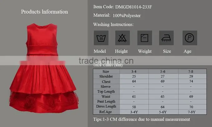 Hot Selling Red Girls Dresses Decorated With Big Flower Fashion Solid Kids Vestido Wholesale Child Wear