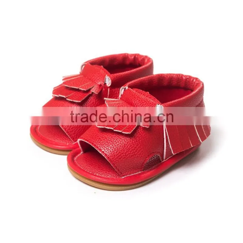 Artificial leather fringed baby summer sandals, hard sole baby summer sandals