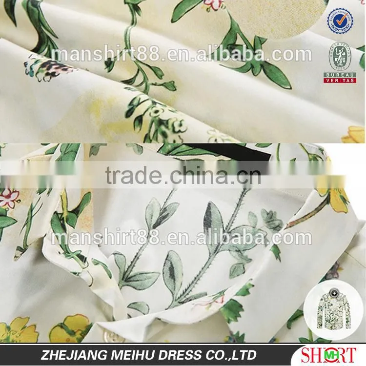 2016 Spring collection men plant printed slim fit casual shirt