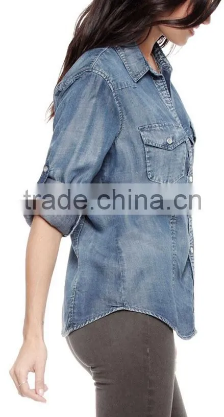 2015 Fitted button down girl's fashion jeans shirt OEM service wholesale new luxury Casual Shirt Slim Fit Stylish Dress Shirts